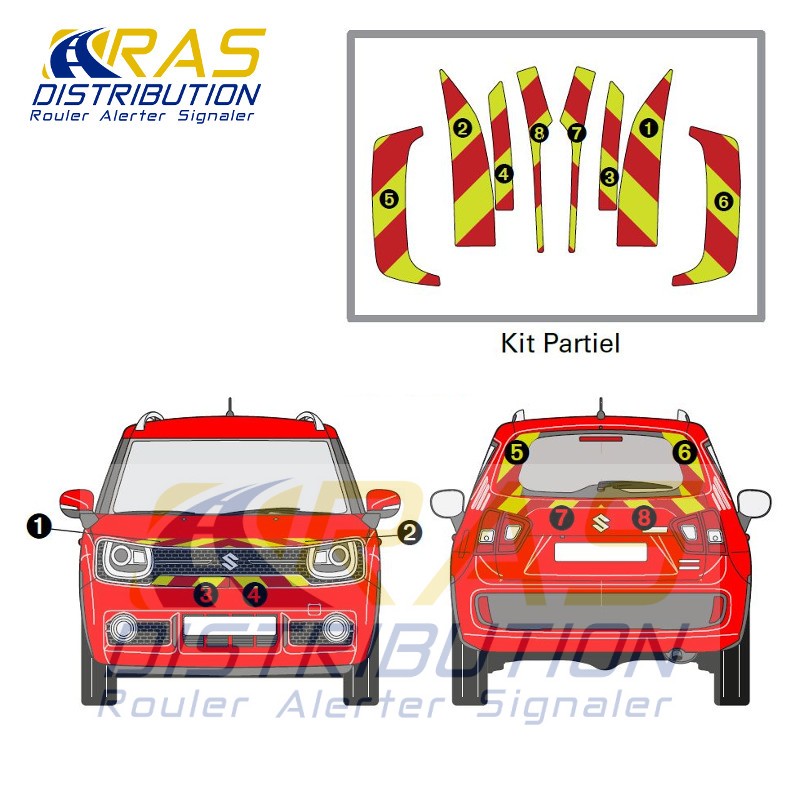kit jaune rouge Suzuki Ignis Sapeurs-Pompiers balisage chevrons alternés 3M