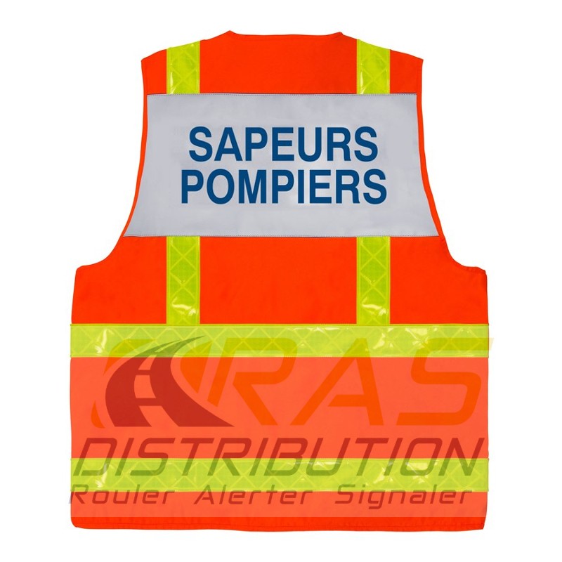 Gilet Sapeur Pompier chasuble orange fluo haute visibilité bandes jaunes