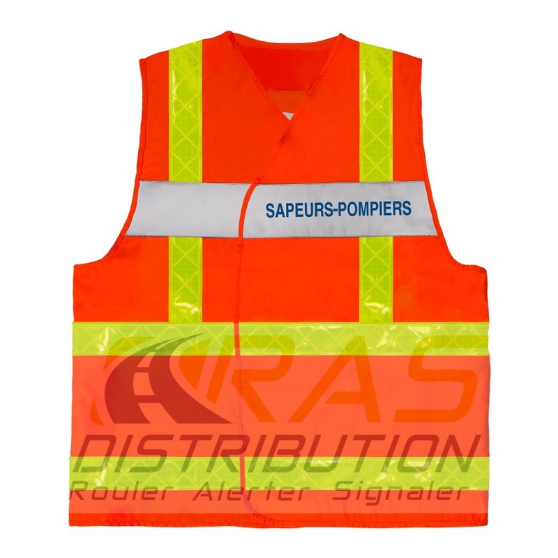 Gilet Sapeur Pompier haute visibilité chasuble orange fluo bandes jaunes