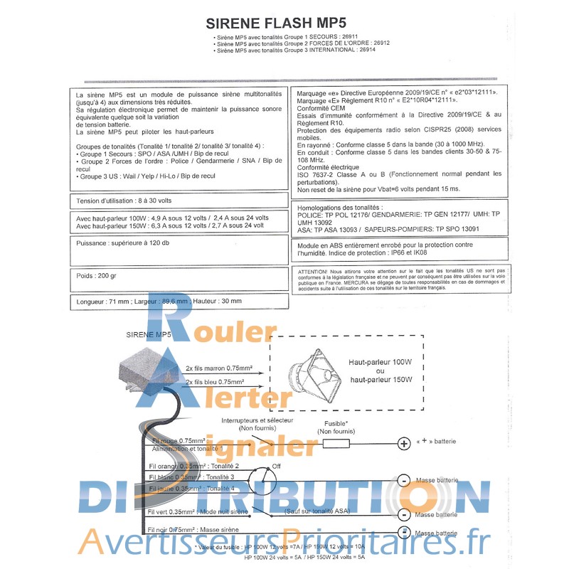 Sirène deux tons GENDARMERIE pour véhicule prioritaire